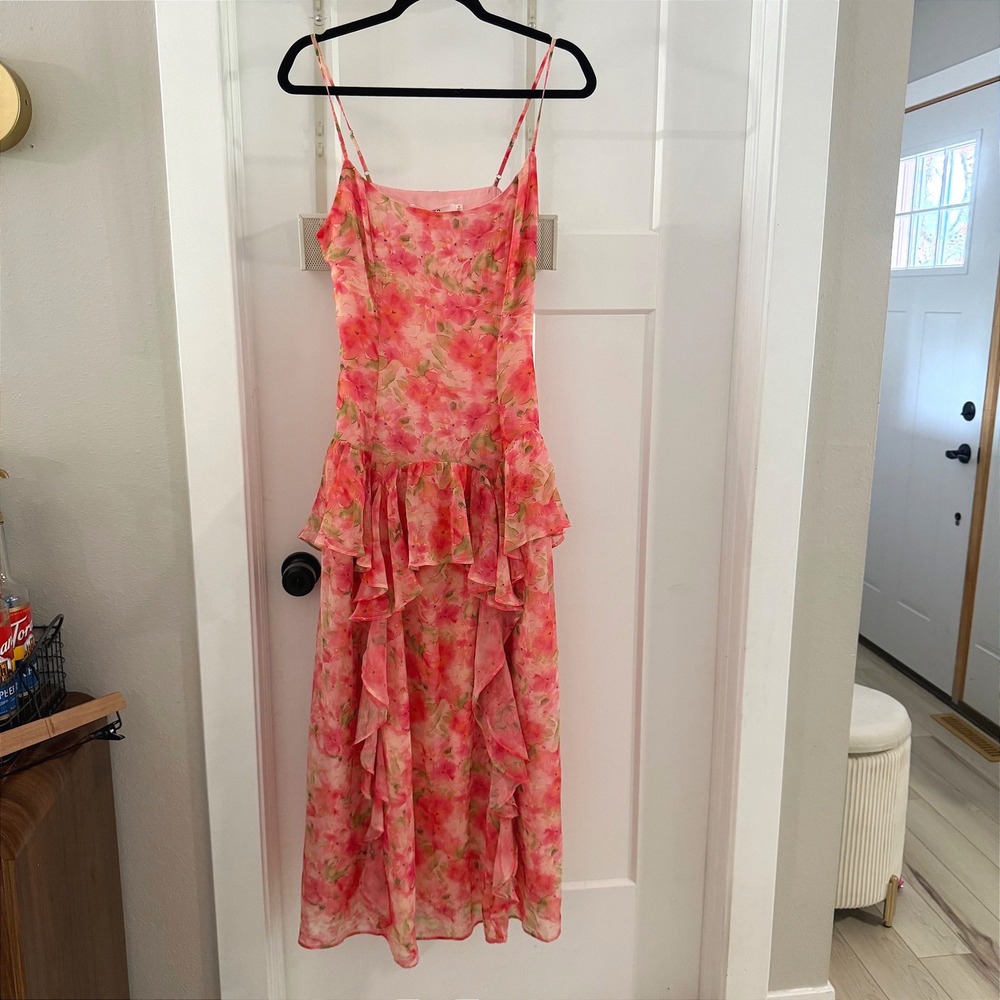 ASTR the Label Livia Floral Ruffle Maxi Dress Pink S NEW Romantic Garden Party